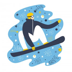 运动滑雪人物男孩自然雪花艺术效果插画